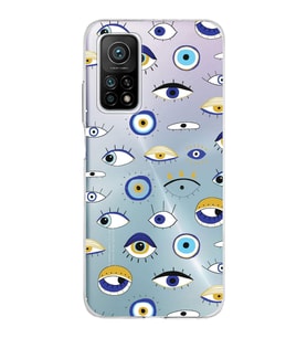 PrintiFy Xiaomi Mi 10T Pro ile Uyumlu 1mm Slim Fit Nazar Boncuğu 2 Baskılı Şeffaf  Kılıf