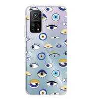 PrintiFy Xiaomi Mi 10T Pro ile Uyumlu 1mm Slim Fit Nazar Boncuğu 2 Baskılı Şeffaf  Kılıf