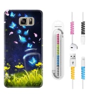 Samsung S7 Edge S20 Fe Plus Ultra S21 S22 Kılıf Kablo Koruma Spiral Silikon Neon Butterflys 1309