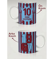 Kişiye Özel Bordo Mavi 1967 Taraftar Kupa Bardak İsim ve Numara Baskılı Forma Tasarımlı Seramik Kupa