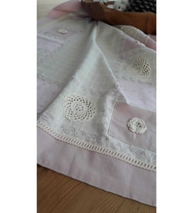 Buldan Pembe El Işi Patchwork Dantelli Naturel Runner