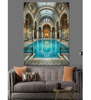 Saray İçindeki Havuz Ve Mimari Dekoratif Kanvas - Mdf Ahşap Tablo