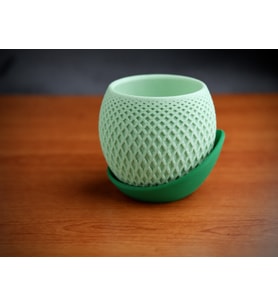 3D Baskı Küre Saksı - Kafes Dokulu İki Parçalı Dekoratif Saksı - Mint-Yeşil