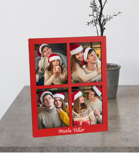 Kişiye Özel Yeniyıl Hediyesi  Premium 4 Fotoğraflı Ahşap Mdf Resimli Kolaj Masaüstü Çerçeve