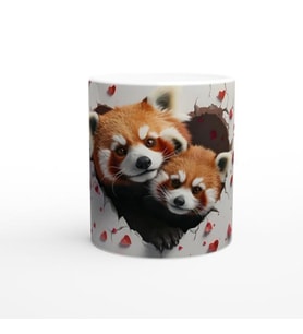 Kalp Kırığı Arasından Bakan Kırmızı Panda Çifti Temalı Baskılı Kupa Bardak