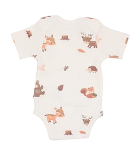 Unisex Ekru Kahve Ceylanlı Desenli Kısa Kol Body Zıbın