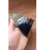 Hakiki Deri Unisex Akordiyon 10 Bölmeli Minimal Tasarım Kartlık (Haki-Yeşil)