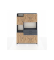 Arges Dolap 8 Raflı 2 Çekmeceli 6 Kapaklı 132x30x195 Antrasit-Çam/Antrasit