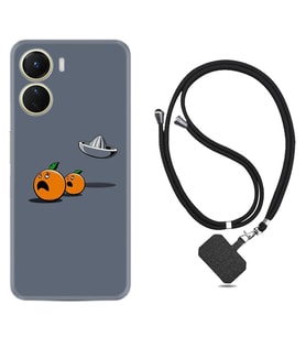 Vivo Y16 Kılıf Resimli Boyun Askılı İpli Desenli Silikon Orange Escape 1374