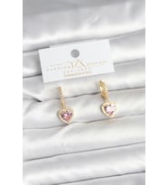 Pirinç Gold Pembe Renk Zirkon Taşlı Kalp Model Kadın Küpe - TJ-BKP11393