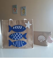 Mi-Knitting, Punch Plaj Çantası ve clutch çanta takımı, Jüt Plaj Çantası takımı, Anneler günü hediyesi, ElYapımı Çanta takımı,Punch Elişi Çanta takımı