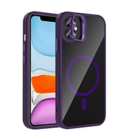 Apple iPhone 11 Uyumlu Kılıf Standlı ve Kamera Lens Hediyeli M-Safe Şarj Özellikli Zore Etro Kapak (Koyu Mor)
