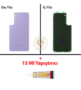 Samsung Galaxy S22 Plus Mor Renk Arka Kapak + B7000 Yapıştırıcı Arka Cam Batarya Kapağı Pil Kapağı Lazer Kesim Back Cover Galaxy S22 Plus Uyumlu