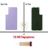 Samsung Galaxy S22 Plus Mor Renk Arka Kapak + B7000 Yapıştırıcı Arka Cam Batarya Kapağı Pil Kapağı Lazer Kesim Back Cover Galaxy S22 Plus Uyumlu