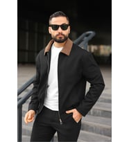 Kadife Yakalı Trucker Model Ceket (Siyah)