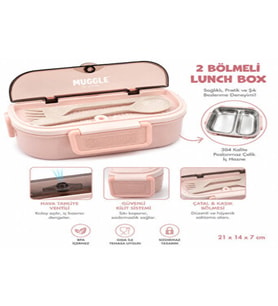 2 Bölmeli Lunch Box Beslenme Kutusu – 304 Paslanmaz Çelik Hazne, Hava Tahliye Ventili, Çatal Kaşık Bölmeli, Sızdırmaz