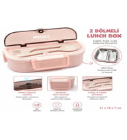 2 Bölmeli Lunch Box Beslenme Kutusu – 304 Paslanmaz Çelik Hazne, Hava Tahliye Ventili, Çatal Kaşık Bölmeli, Sızdırmaz