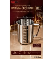 ByMyHand Premium Paslanmaz Çelik Ölçü Kabı Karıştırma Kabı Sütlük Süt Potu Barista Ölçü Kabı 550 Ml
