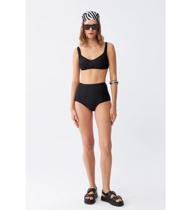 Kadın Siyah Pedli Kare Yaka Yüksek Bel Bikini Takımı