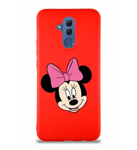 Huawei Mate 20 Lite Soft Premier Kapak Minnie Mouse-C Tasarımlı Silikon Kılıf - Kırmızı (Şeffaf)