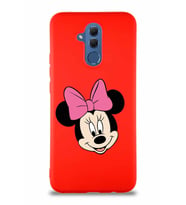 Huawei Mate 20 Lite Soft Premier Kapak Minnie Mouse-C Tasarımlı Silikon Kılıf - Kırmızı (Şeffaf)