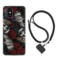 INFINIX Hot 8 9 10 11S Hot 10 Play 10T Kılıf Boyun Askılı Silikon Skull Rose 1673