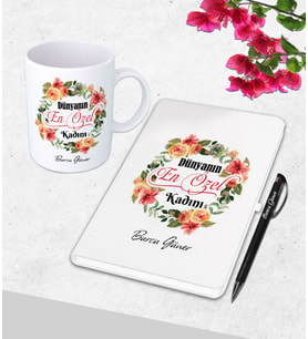 Kişiye Özel Anneler Günü ,Öğretmenler Günü, Sevgililer Günü ,8 Mart Dünya Kadınlar Günü Hediyesi Beyaz Defter &Kupa &Kalem Seti