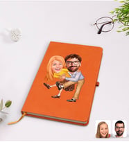 BK Gift Kişiye Özel Sevgililer Karikatürlü Turuncu Termo Deri Defter Model 102