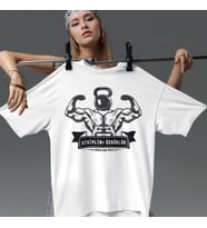 Fitness Dijital Baskılı Unisex Tshirt, Günlük Kullanıma Uygun Pamuklu Regular Tshirt (Beyaz)