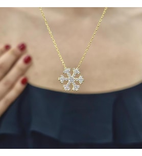 Kartanesi 925 Ayar Gümüş Zirkon Taşlı Gold Kaplama Kolye (Karışık)