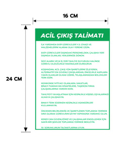 6 Adet Acil Çıkış Talimatı Yapışkanlı Sticker Levha, 16x24, 20x30 (A4), 30x42 (A3) Cm Boyut Seçeneklerinde Folyo Baskı Sticker Kişiselleştiirlebilir Levha