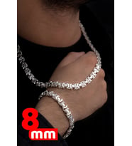 Erkek Gümüş Kolye Bileklik Set - 8mm Euro Kral Zincir Parlak Model Erkek Set • Işıklı Kutuda