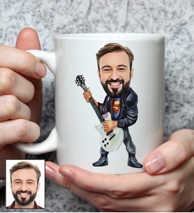 Kişiye Özel Gitarist Tasarımlı Karikatürlü Kupa Bardak