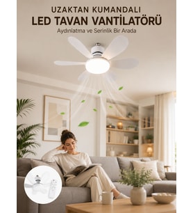 Yüksek Aydınlatma Performansına Sahip LED Tan Fanı Sessiz Çalışma Güçlü Esinti ve Uzaktan Kumanda Kontrolü