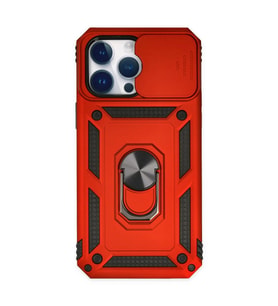 Apple İphone 14 Pro Max Kılıf Pars Lens Yüzüklü Silikon - Kırmızı