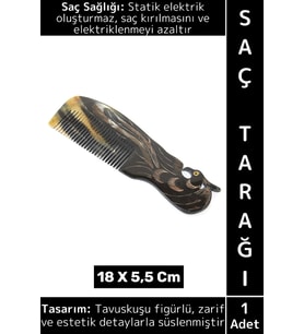 Kompakt Çanta Boy Saç Kırılması Elektriklenme Azaltan Doğal Kemik Tavuskuşu Saç Tarağı 18 X 5.5 Cm