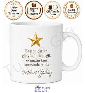 Yıldız Baba Yazılı Özel Tasarım Kupa Bardak Babalar Günü Hediyesi