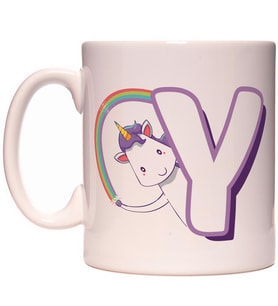 Y Harfi Unicorn Boynuzlu At Tasarım Renkli Harfli Kupa Bardak