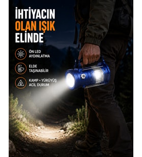 USB Şarjlı Çok Fonksiyonlu Kamp Feneri – Taşınabilir ve Dayanıklı