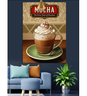 Mocha kahve fincanı çizim Dekoratif Kanvas - Mdf Ahşap Tablo