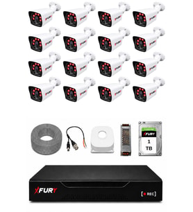 FURY 16 Kameralı Güvenlik Kamera Seti 2MP 1080P Full HD 6 Atom LED Gece Görüşlü 1 TB HDD 5525