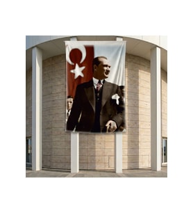 Gazi Mustafa Kemal Atatürk Poster Bayrak Premium Raşel Kumaş ATA16 2x3m