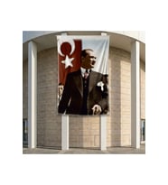 Gazi Mustafa Kemal Atatürk Poster Bayrak Premium Raşel Kumaş ATA16 2x3m