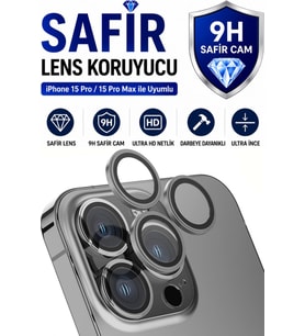 iPhone 15 Pro / 15 Promax Natürel Titanyum Metal Kamera Lens Koruyucu Safir Cam Ultra Net HD