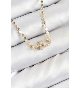 Pirinç Zirkon Taşlı Tifany Model Ezme Zincir Gold Renk Kadın Kolye 5886 - LOHO3519-2274