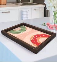 BK Gift Donut Tasarımlı Doğal Ahşap Tepsi-3