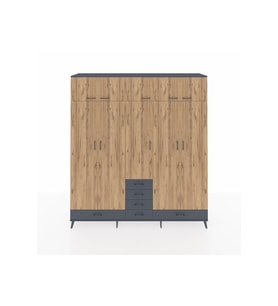 Hyperion Dolap 6 Raflı 6 Çekmeceli 4 Askılı 220x44x243 Antrasit-Çam/Antrasit