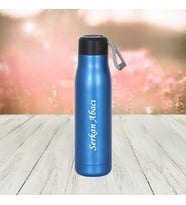 KİŞİYE ÖZEL İSİM BASKILI TAŞIMA İPLİ ÇELİK TERMOS 600 ML (Metal) (Mavi)