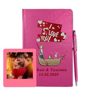 Sevgililer Gününe Özel Pembe Defter Kalem & Instagram Çerçeve Hediye Seti 7