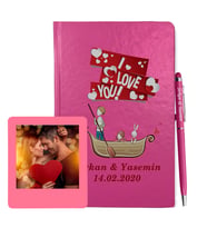 Sevgililer Gününe Özel Pembe Defter Kalem & Instagram Çerçeve Hediye Seti 7